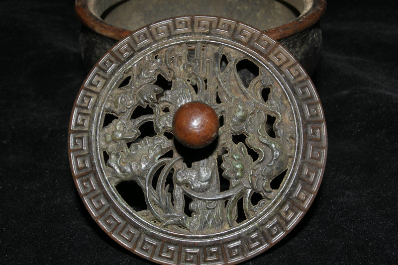 銅 細工 二龍戯珠薫香炉 香道具 仏具 工芸品 極上品 出土