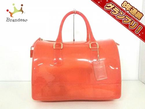 フルラ ハンドバッグ 美品 キャンディバッグ オレンジ ビニール FURLA 