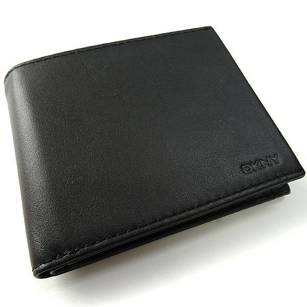 新品 DKNY ダナキャランニューヨーク 2つ折りスムースレザー財布 黒 