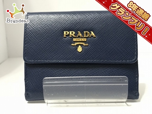 プラダ PRADA 財布 コインケース レザー ネイビー 1MH350 - 美品 
