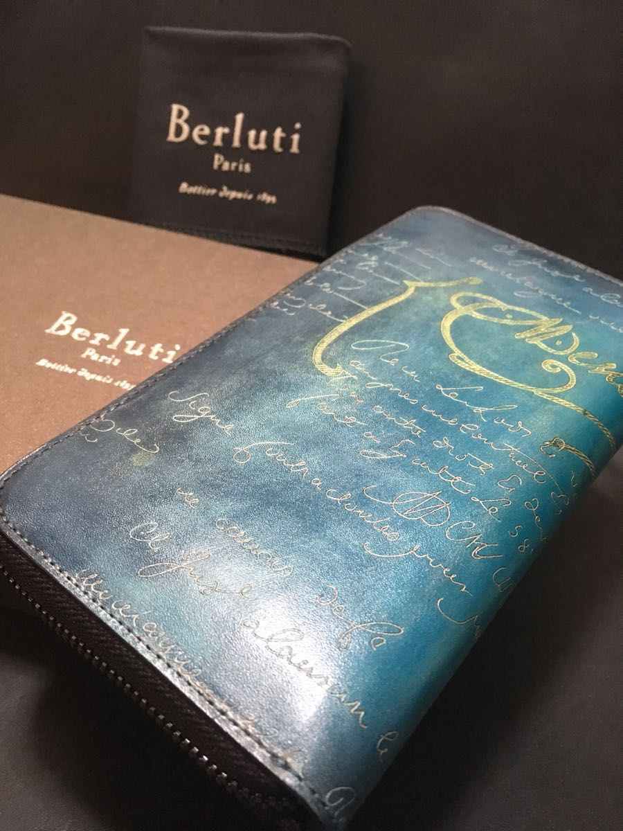 ★新品 未使用 ベルルッティ Berluti ITAUBA カーフ ブルーグラデーション ゴールド シルバー パティーヌ 長財布 イタリア製 ★