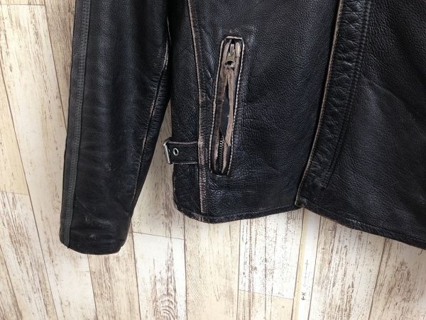 3885☆TWENTY WORKS【本革】レザーシングルライダースジャケット 黒 S 