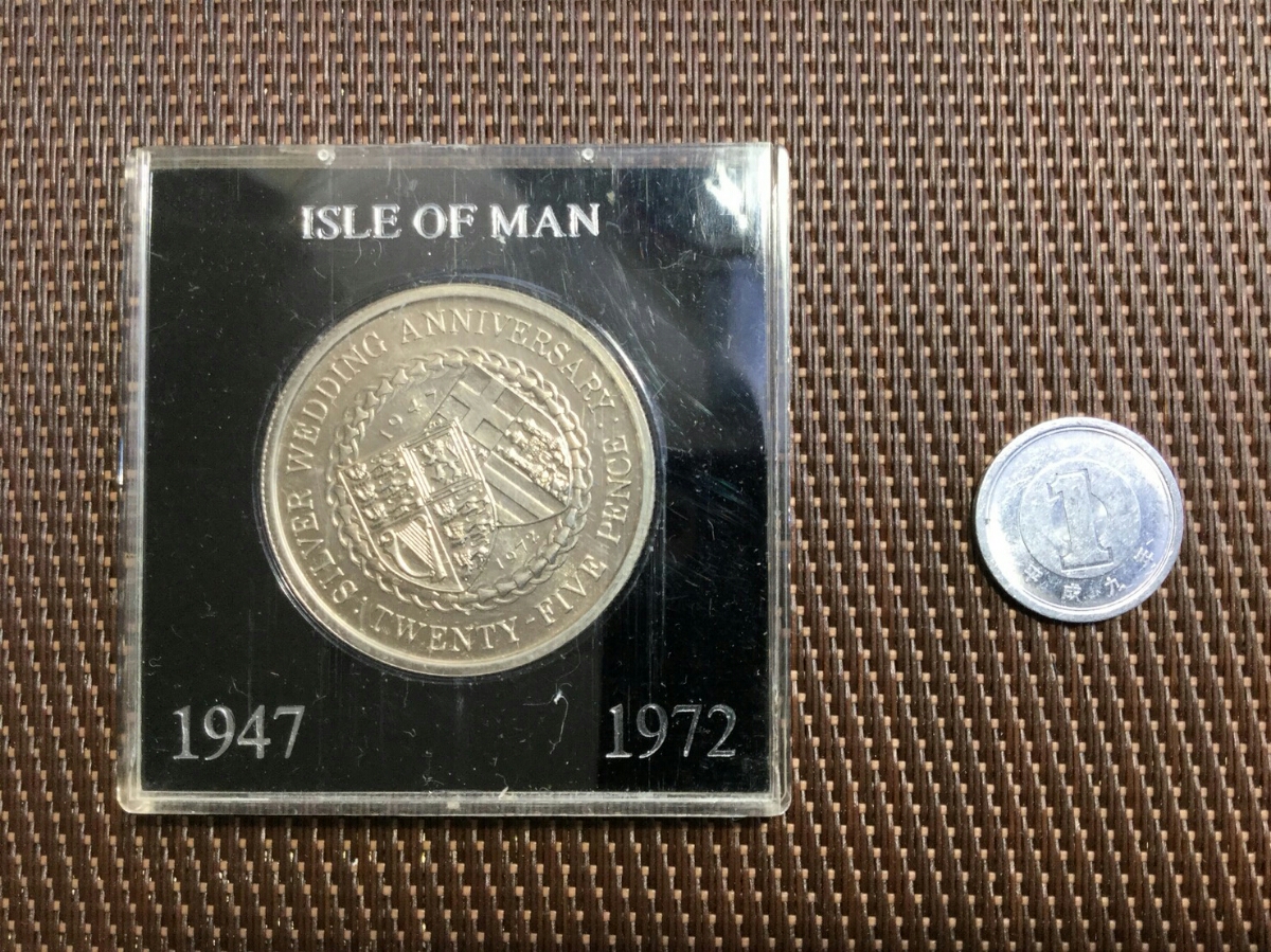 マン島 ④□希少 1972年 マン島エリザベス女王銀婚記念 25ペンス 銀貨