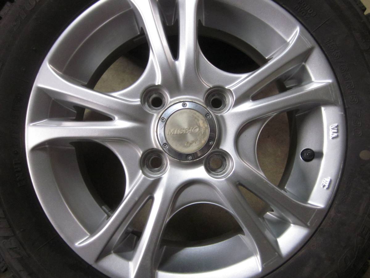 ガレージ保管□NO.481□ブリヂストン【155/65R13】BLIZZAK REVOGZ 2015年製 ほぼ新品溝 汎用アルミセット 13×4.5J 4H-100　軽自動車等に
