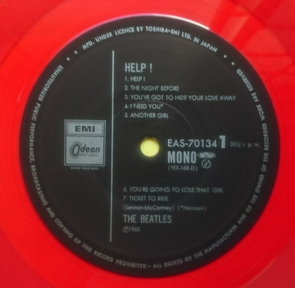 ビートルズ LP モノ「4人はアイドル」（HELP！）カラー盤（赤盤）帯 