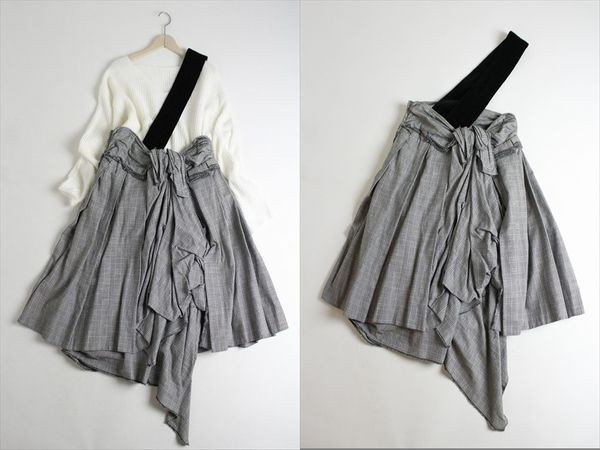 コムデギャルソン　変形チェックスカート コムデギャルソンCOMME des GARCONS 変形チェック柄スカート