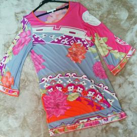 レオナールチュニックワンピースカラフル花柄美品ピンク38