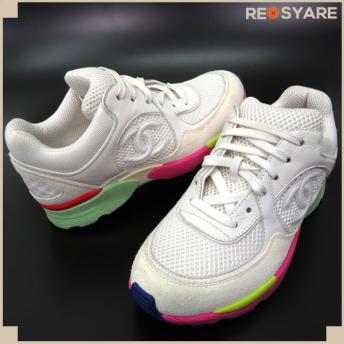 美品*シャネル*ココマーク*レザー*メッシュ*マルチカラー*シューズ*スニーカー*34.5*30703