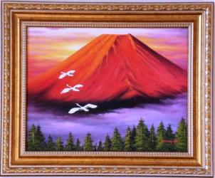 富士山絵画 油絵 風景画 縁起画 赤富士 F6G NO.181 お得な即決価格と