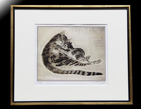 藤田嗣治 リトグラフ 摺師サイン「親子猫 10/100」猫 親子猫 | ｜正光