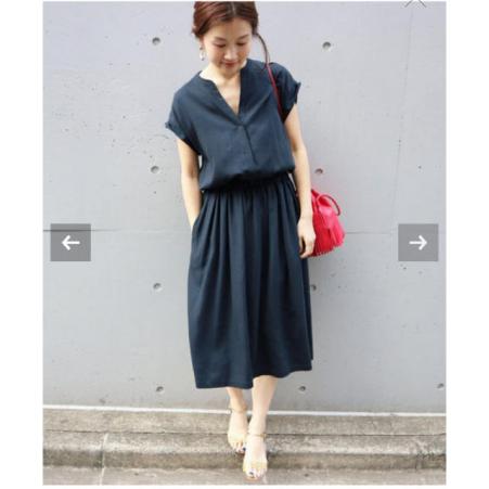 IENA Pe/R スキッパーシャツワンピース ネイビー par iena スキッパー 