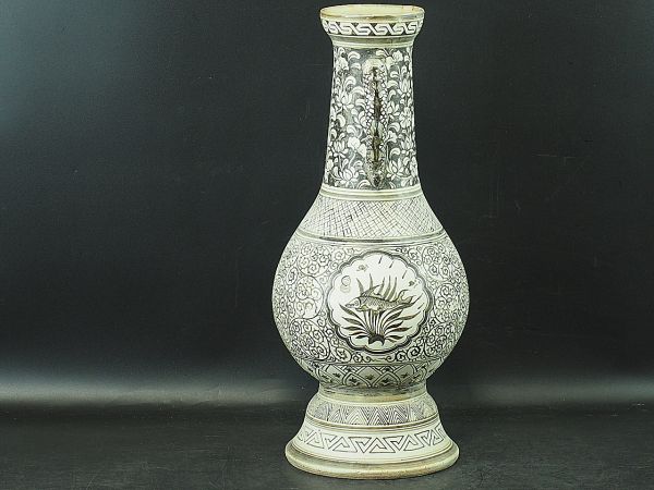 中国 宋時代 磁州窯 魚図大花瓶 高さ約41cm 古美術唐物古玩骨董品