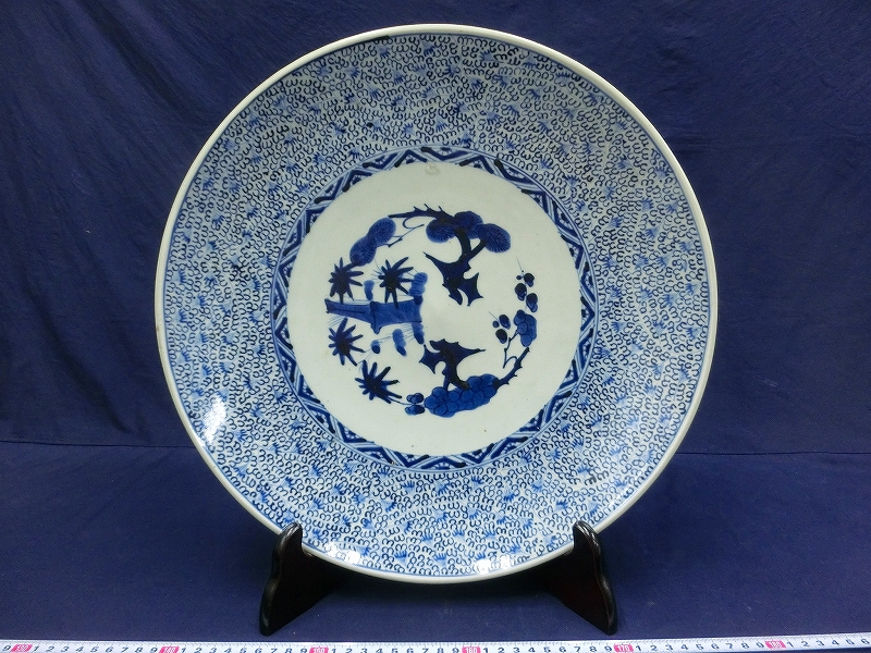 D02738 伊万里 染付 微塵唐草文 大皿 径40cm 古陶磁 幕末明治 【公式通販】