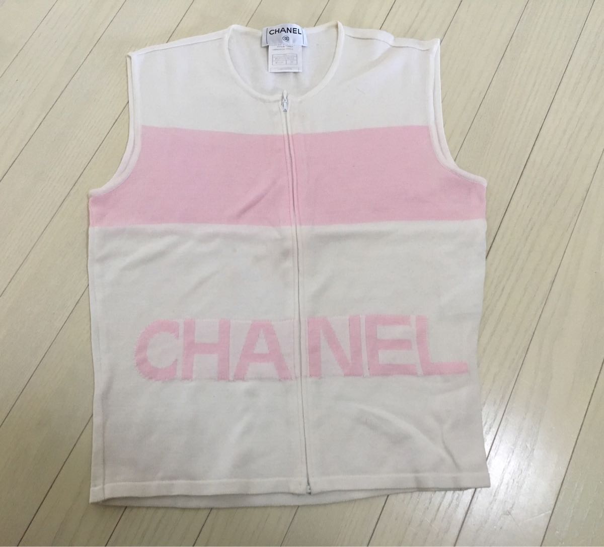 CHANEL - ノースリーブ ニット メルカリ ベスト ピンク42 ホワイト 