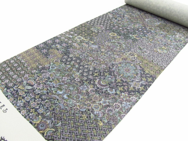 20日まで同梱可 ★着物10★ 1円 逸品!! 正絹 反物 伝統工芸士【今井喜三郎】更紗の粋 草花 丹後ちりめん 小紋 着尺 ☆☆☆☆
