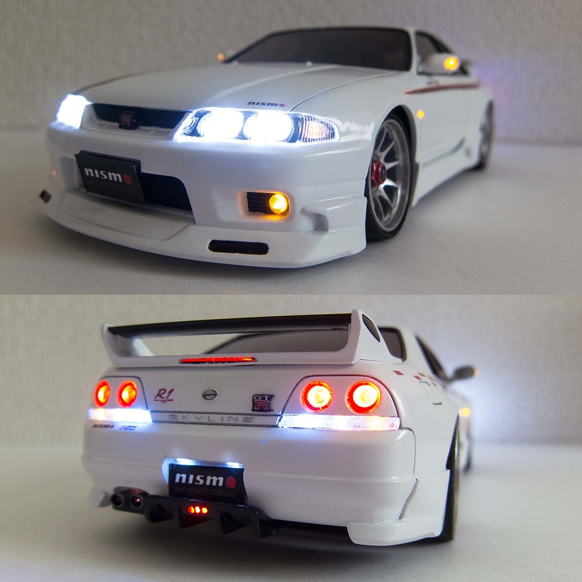 ミニッツ 自作電飾ボディ スカイラインGT-R（R33）エアロ付き