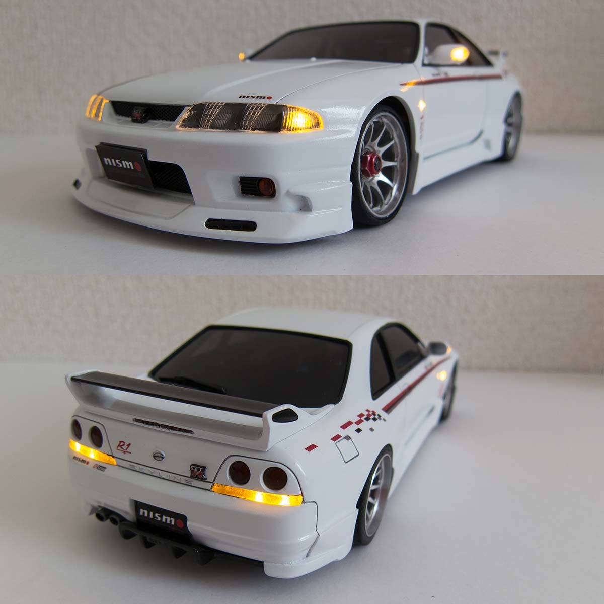 ミニッツ 自作電飾ボディ スカイラインGT-R（R33）エアロ付き