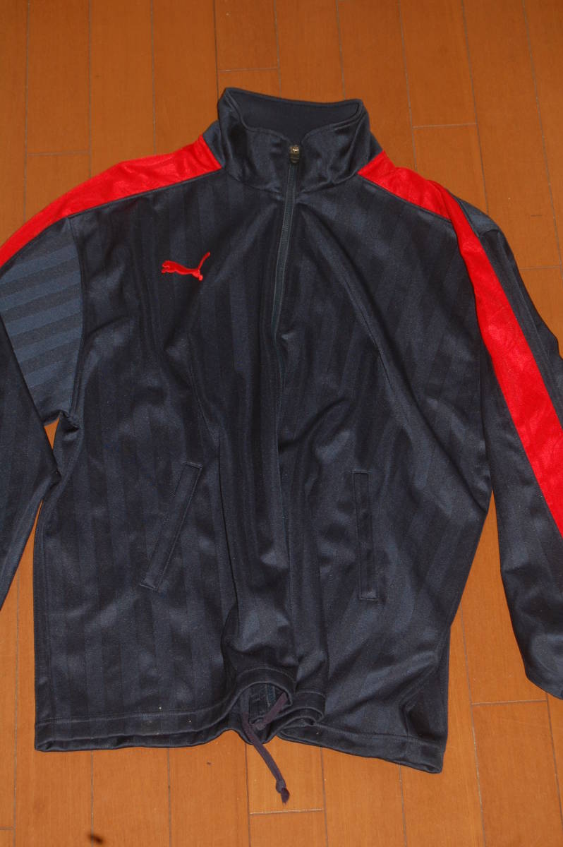 【中古品】PUMA　ストライプジャージ上下セット（ 黒×赤）日本製