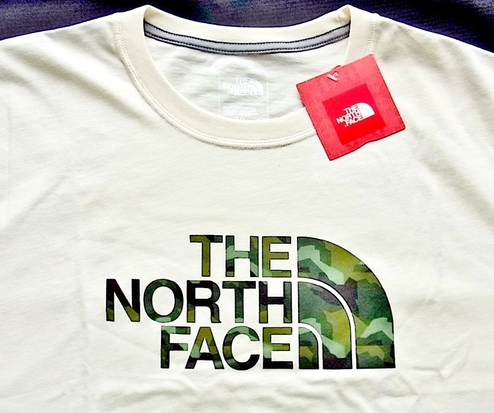 新品 ノースフェイス ビッグロゴ Tシャツ オフホワイト/カモフラ (L) THE NORTH FACE USA直営店購入