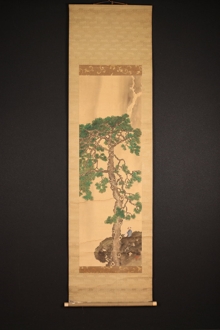 【模写】【一灯】p8706〈川村曼舟〉人物図 竹屋町刺繍一文字 共箱 山元春挙師事 京都の人