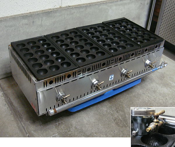 ○中古 税込み 業務用 プロパンガス LPガス用 4連 鉄板 たこ焼き機 