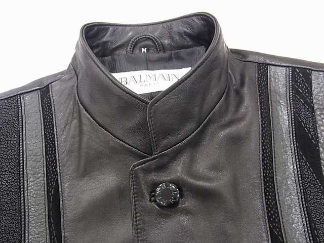 ○バルマン ラムレザージャケット レザーコート マオカラー 美ライン メンズ 羊革 BALMAIN 定価30万円以上 ブラック 黒色 100円スタート バルマン ラムレザー コートの通販 ロング丈 美品 BALMAIN