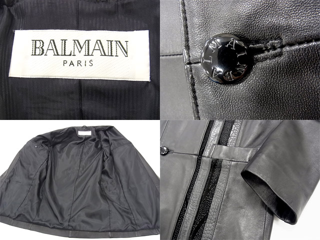 ○バルマン ラムレザージャケット レザーコート マオカラー 美ライン メンズ 羊革 BALMAIN 定価30万円以上 ブラック 黒色 100円スタート バルマン ラムレザー コートの通販 ロング丈 美品 BALMAIN