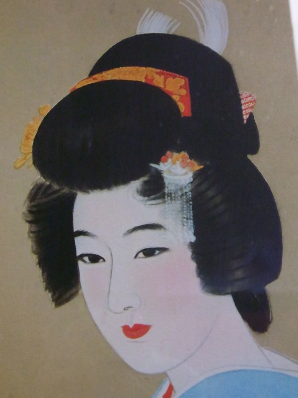 伊東深水 | 美人画 浮世絵 日本画 色紙絵 「麗人」 伊藤深水 H12 絵画