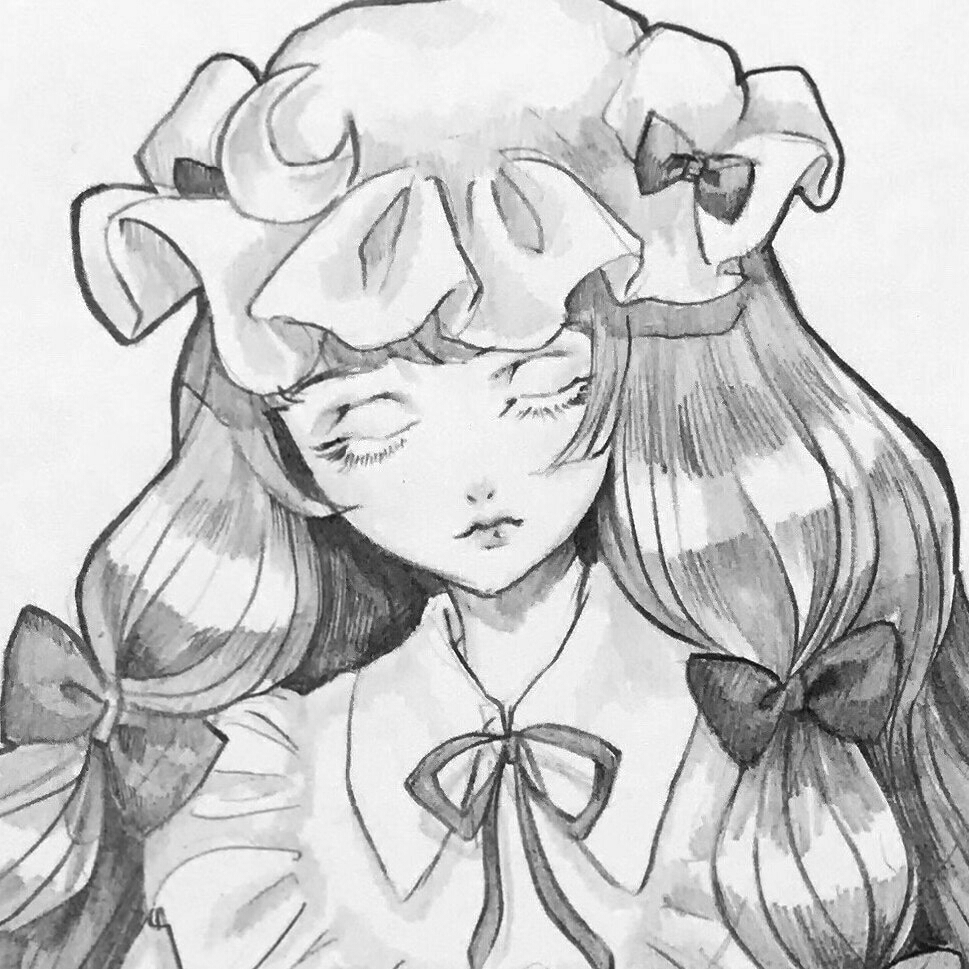 同人手描きイラスト パチュリー・ノーレッジ 東方project 鉛筆画 モノクロ B5