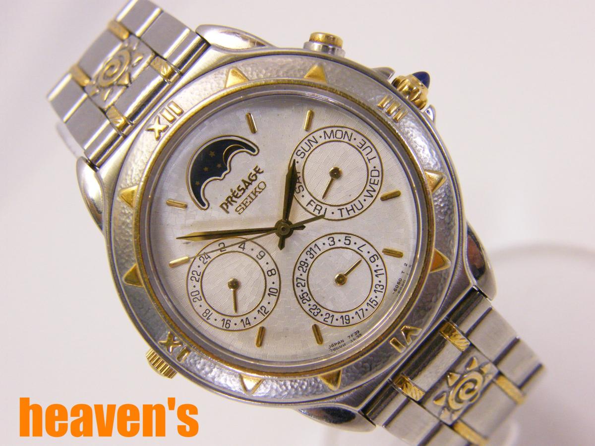 7F39-6070 ムーンフェイズ プレサージュ ☆良品 QZ クオーツ SEIKO 