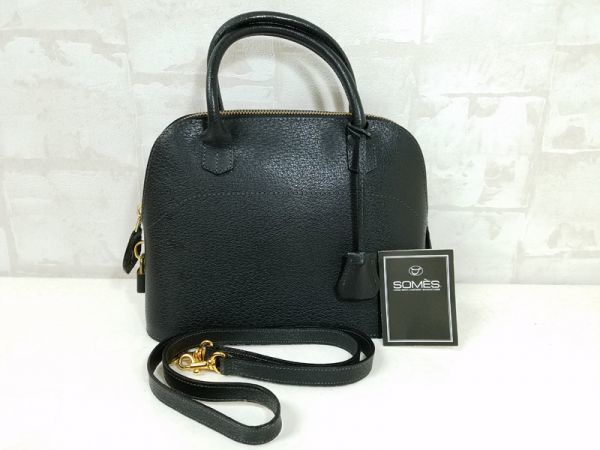 ソメスサドル ハンドバッグ レザー 自立式 ブラック レディース 美品 