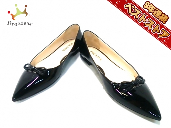 プラダ PRADA 靴 フラットシューズ 37 エナメル（レザー） 黒