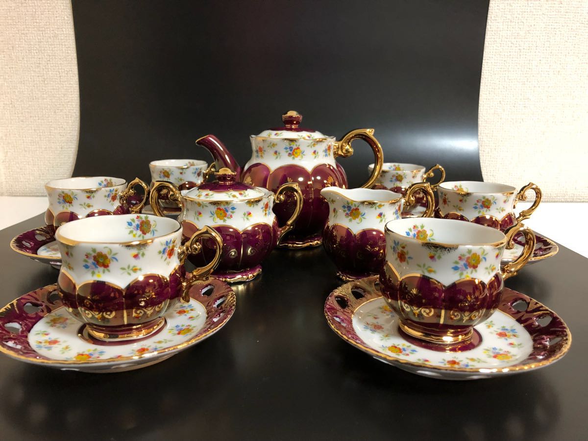 大橋陶器 OHASHI CHINA ポット シュガー、ミルクカップ&ソーサー 