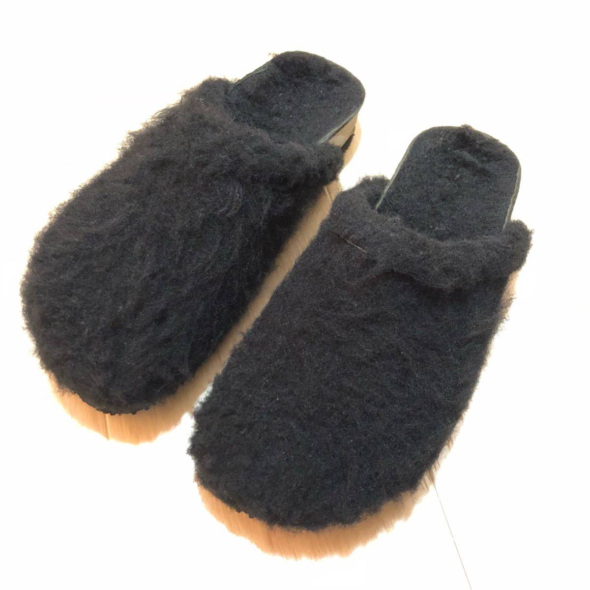 ネット特売 BOSABO サボ モヘア フラット サンダル ブラック ファー 