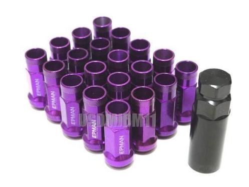〇限定1セット貫通スチール ホイールナット P1.25 17HEX パープル 48mm ロング カラー ラグナット ソケット付属 JDM USDM ヘラフラスタンス