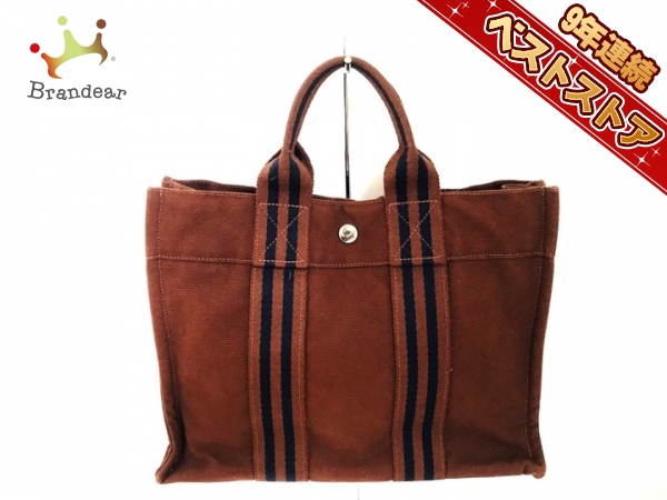 エルメス HERMES バッグ トートバッグ キャンバス ブラウン×ネイビー