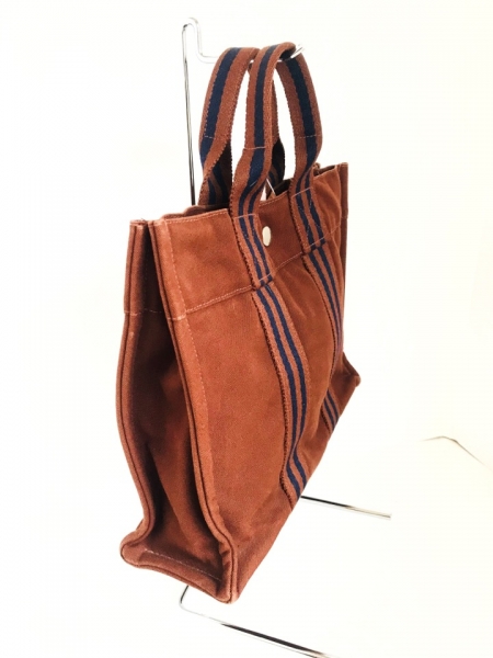 エルメス HERMES バッグ トートバッグ キャンバス ブラウン×ネイビー