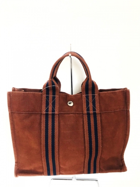 トートバッグ HERMES エルメス ブラウン ネイビー エルメス HERMES バッグ トートバッグ キャンバス ブラウン×ネイビー