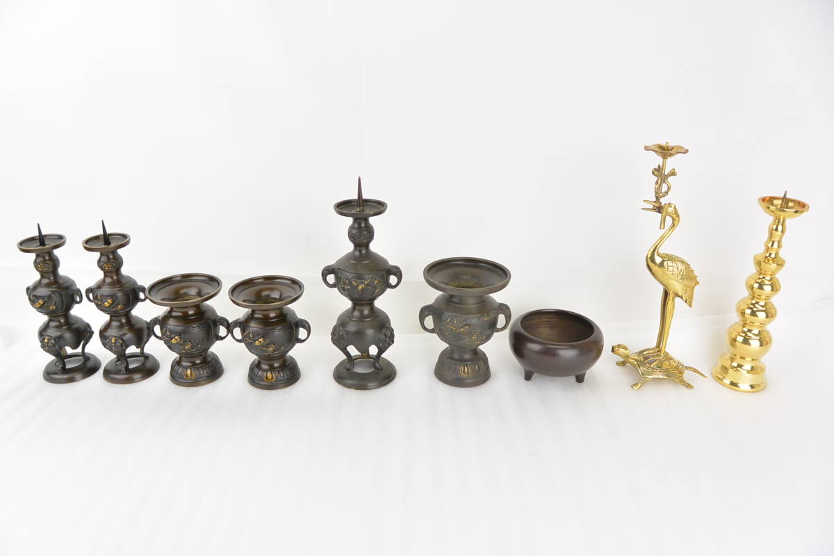 t939 展示品 仏壇仏具 燭台 香炉 花立 易貞 真鍮 複数まとめて 仏具 香炉