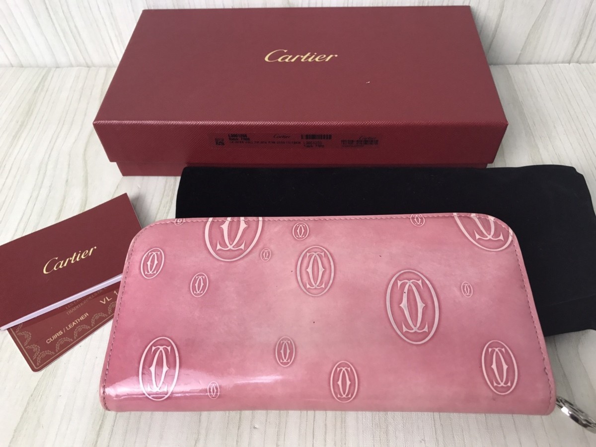 1円～☆カルティエ ハッピーバースデー 長財布 ラウンドジップ ピンク 