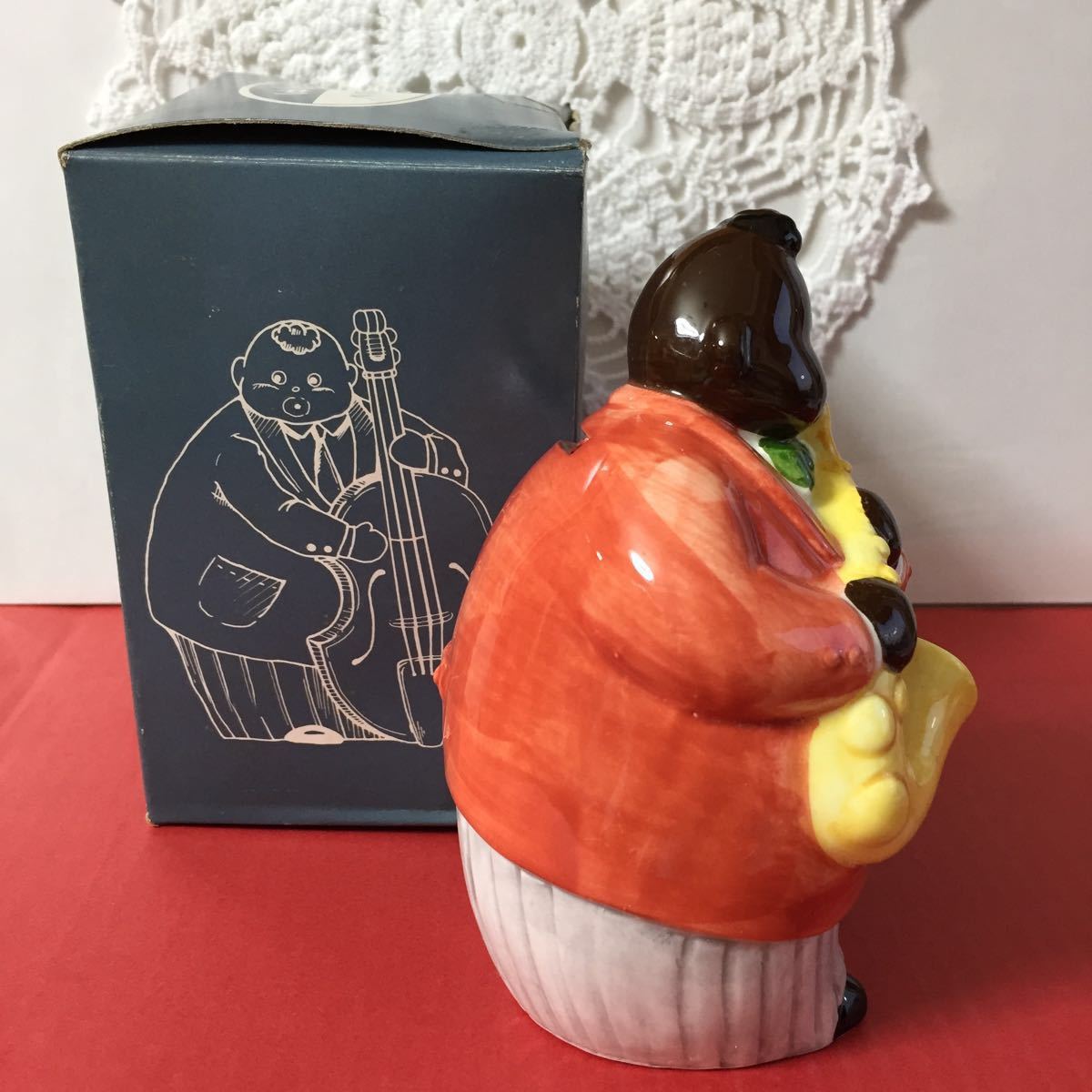 内藤ルネ 黒人 貯金箱 サックス RUNE陶器/置物/人形/フィギュア/くろん