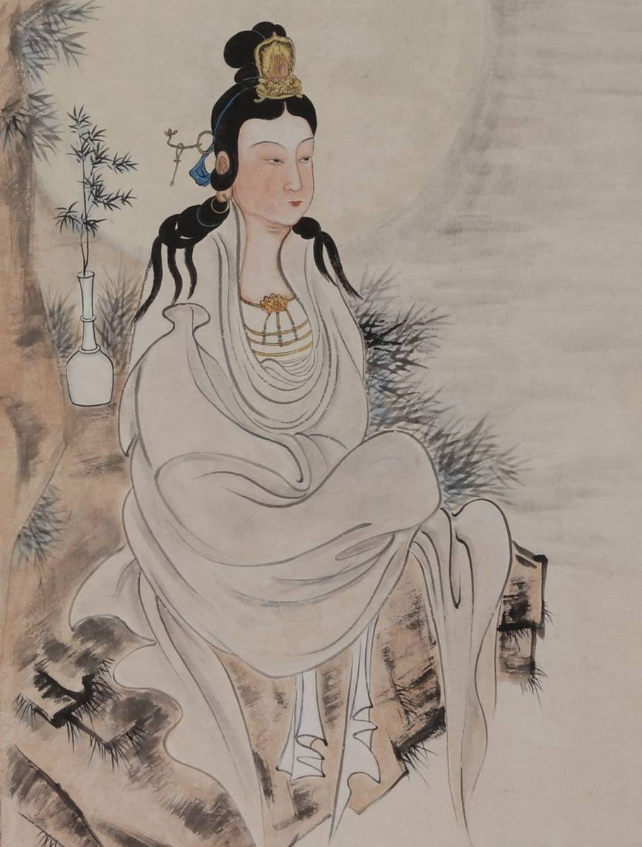中国美術 中国画 近代女画家「呉青霞 觀音図」肉筆紙本☆掛軸