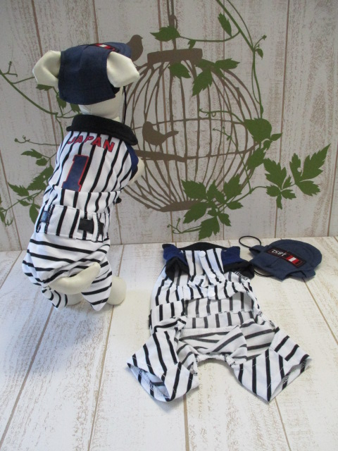 SALE 70%OFF★N7★野球ユニフォーム・キャップ付き★1・2・5号 犬 服 ネイビー 紺 ストライプ 縦縞 日本 中型犬_2