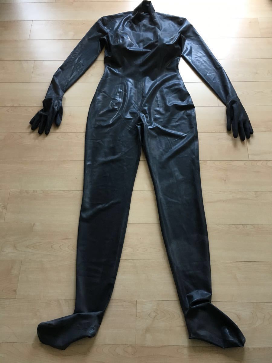 ラテックス ラバー キャットスーツ ネックエントリー latex 男XL Latex