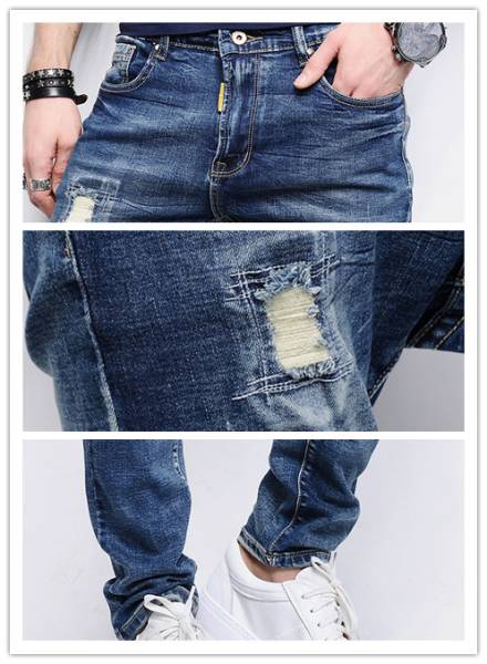 W34 ダメージ加工 ストレッチジーンズ メンズジーンズ スキニーデニムパンツ J039