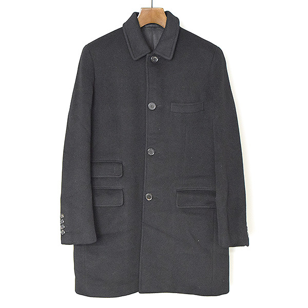 PRADA プラダ カシミヤロングステンカラーコート メンズ ブラック 48