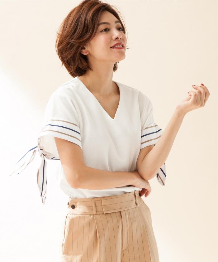 未使用品 自由区 シャーティングリボンスリーブ カットソー ￥16，092 