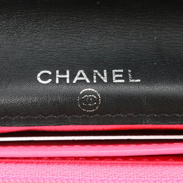 ★CHANEL・シャネル★カンボンライン レザー ココマーク 二つ折り 財布★黒×白×ブライトピンク★[大感謝祭]★18zu95
