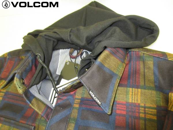 【新品】値下げ　VOLCOM スノボージャケット フード付き　黄チェック　S_3