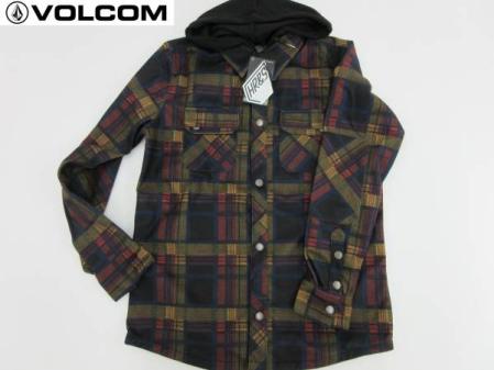 【新品】値下げ　VOLCOM スノボージャケット フード付き　黄チェック　S_1